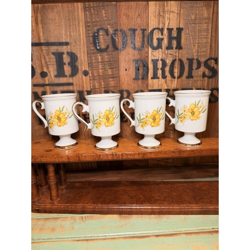 Vintage Inarco Japan Transferware With Yellow Flowers Set Of 5 Mugs E-5786